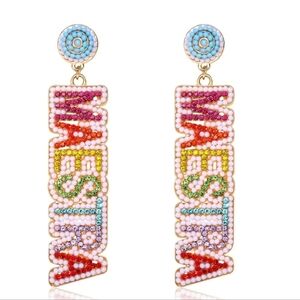 NWT/ Teacher Earrings - Beaded Rhinestone Maestra Dangle Earrings for Back to Sc